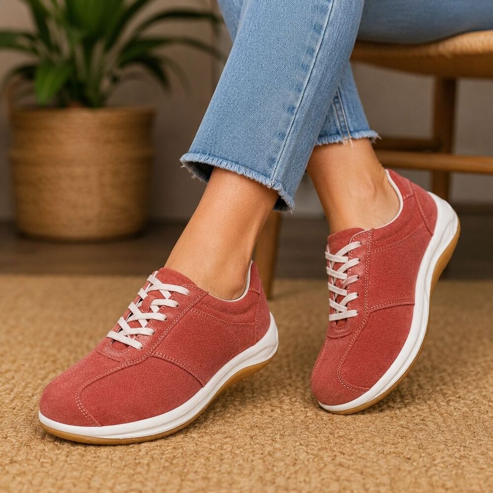 Suede Shoes Womens Size 9 Pink Lace Up Walking Casual Comfort Sneakers 83088